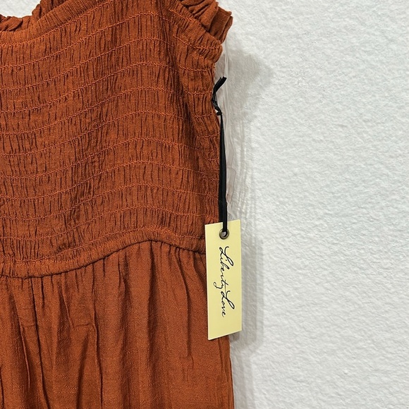 Rust Smocked Ruffle Strap midi Dress - Picture 4 of 11